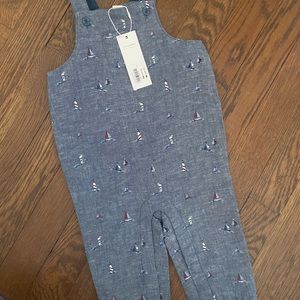 Janie and Jack NWT Baby Boy Nautical Print Chambray Overalls Size 6-12 months